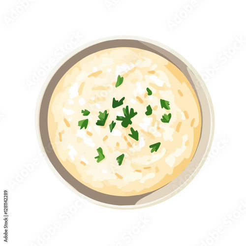 Flat vector risotto, minimalist design, isolated on a white background.

