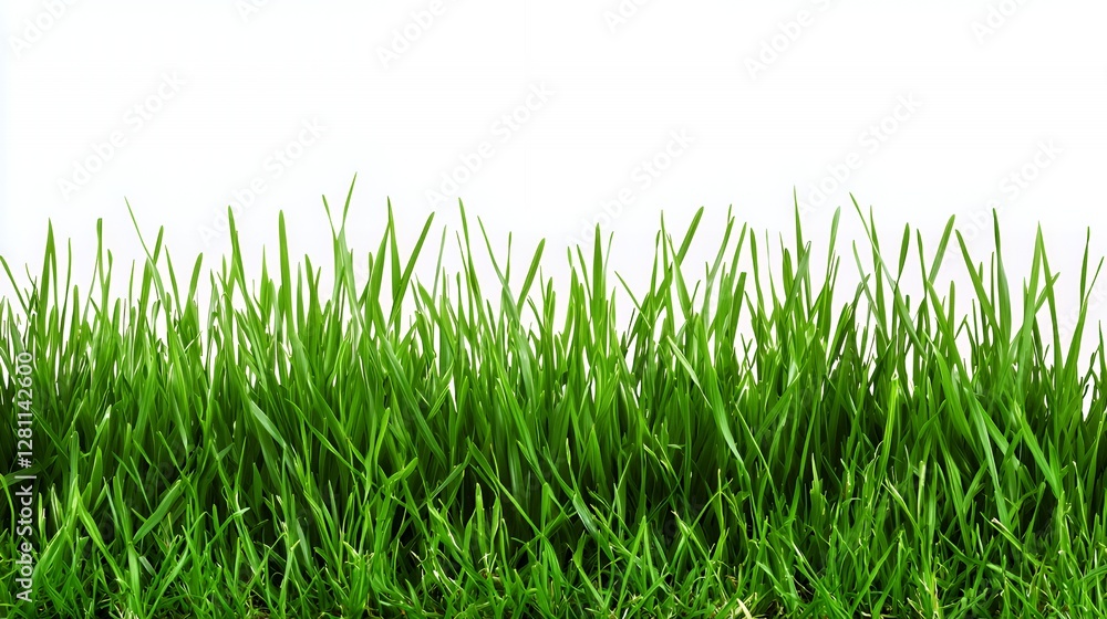 Vibrant Green Grass Blades on White Background Vibrant Green Grass Blades on White Background