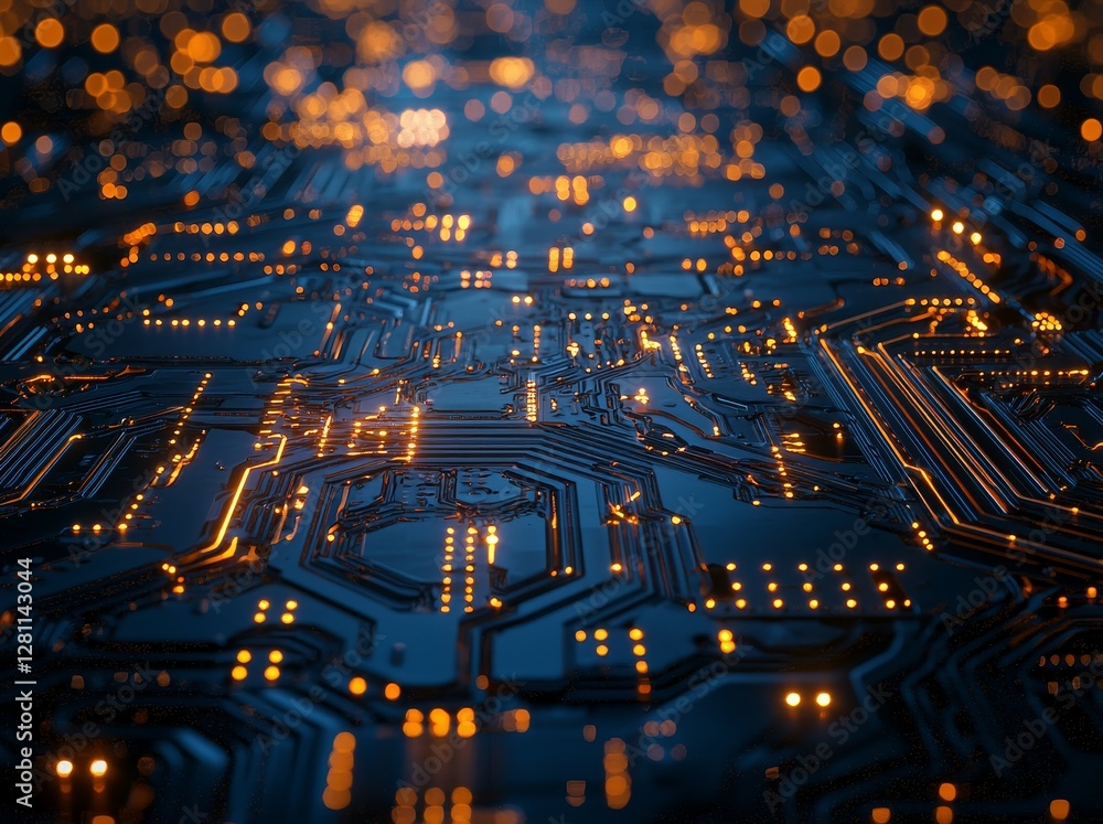 Obraz premium An artistic illustration of data traversing a network of nodes, overlaid on a digital background with binary code and AI algorithms, resulting in a futuristic technology wallpaper featuring a digital
