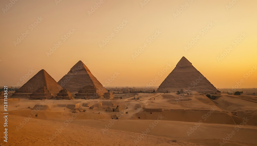 Sunset over the Pyramids of Giza, Egypt.Great Pyramids and The camel caravan is in front of the Egyptian pyramids, Giza, Egypt 54 Sunset over the Pyramids of Giza, Egypt.Great Pyramids and The camel caravan is in front of the Egyptian pyramids, Giza, Egypt 54