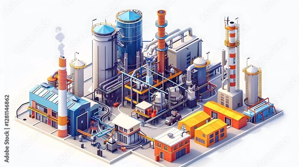 3D Isometric Factory Vector Image of a heavy industry manufacturing plant 3D Isometric Factory Vector Image of a heavy industry manufacturing plant