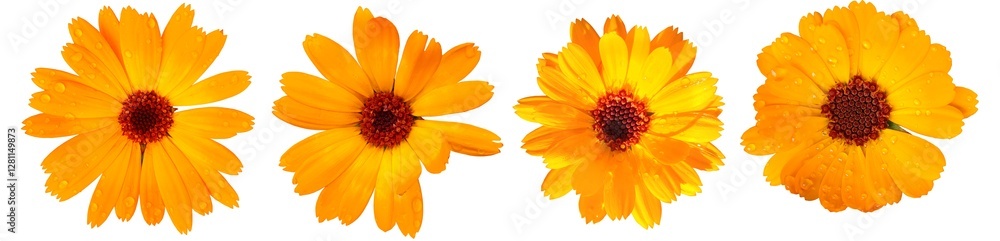 Obraz premium Set of calendula officinalis flowers isolated on white, transparent background.