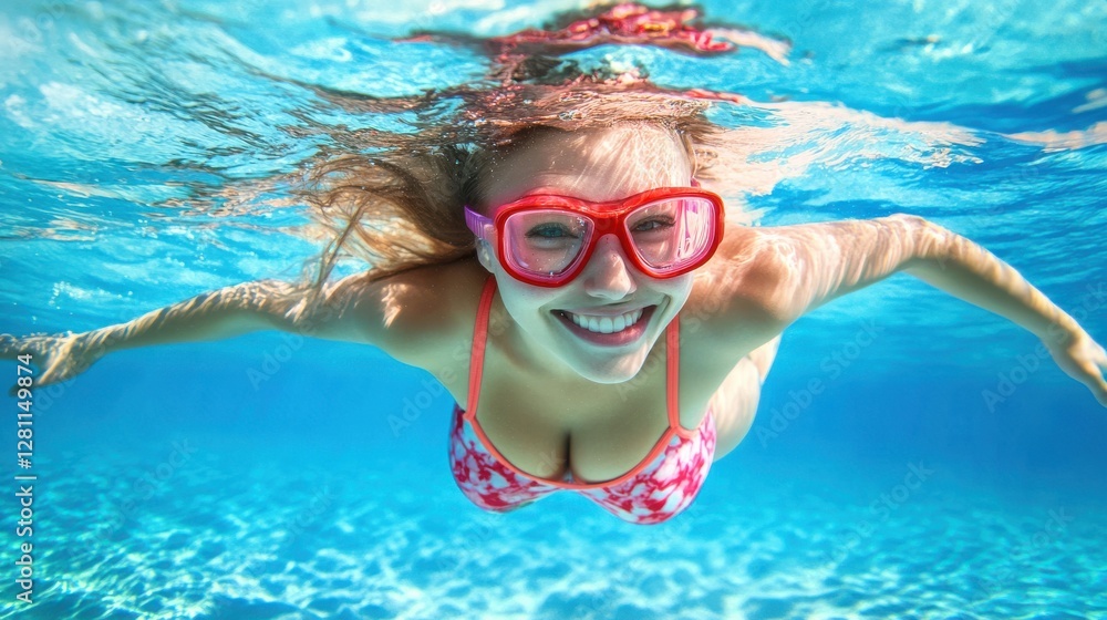 Fototapeta premium Underwater pregnant woman wearing swimsuit in deep pool