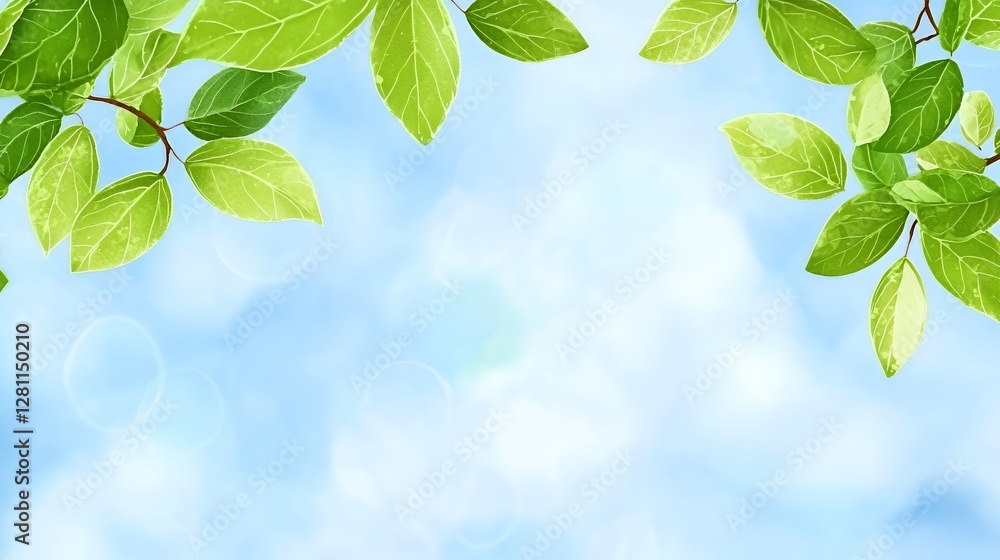 Vibrant Green Leaves and Blue Sky Background Vibrant Green Leaves and Blue Sky Background