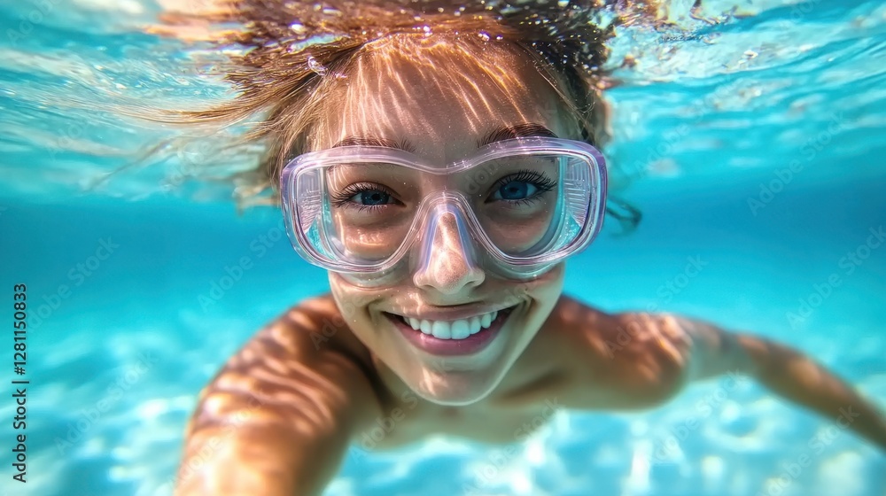 Naklejka premium Female swimmer at the swimming pool.Underwater photo