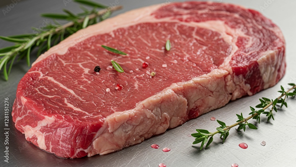 Fresh raw steak with seasoning herbs Fresh raw steak with seasoning herbs
