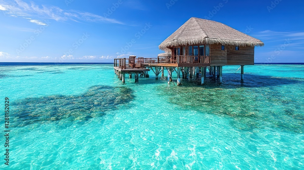 Tropical Overwater Bungalow in a Turquoise Ocean Paradise Tropical Overwater Bungalow in a Turquoise Ocean Paradise