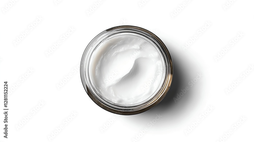 Thick White Cosmetic Cream in Glass Bowl Isolated on White Background Thick White Cosmetic Cream in Glass Bowl Isolated on White Background