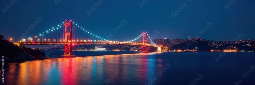 Bosphorus Bridge nighttime panorama, dazzling lights, cityscape night, spectacular Bosphorus Bridge nighttime panorama, dazzling lights, cityscape night, spectacular