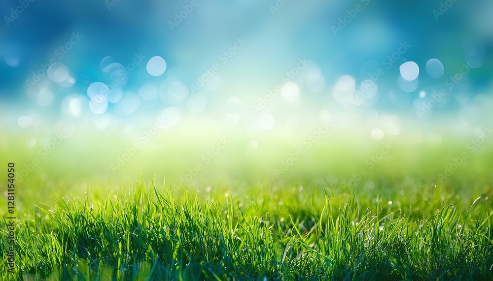 Obraz premium green grass and blue sky background