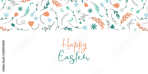 Happy Easter. Easter egg with floral details. Elegant greeting card, poster, banner. Vector illustration