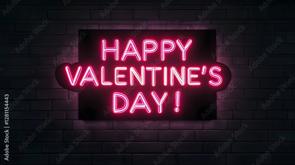 Obraz premium Neon Sign Illustration for Valentine's Day against Brick Wall