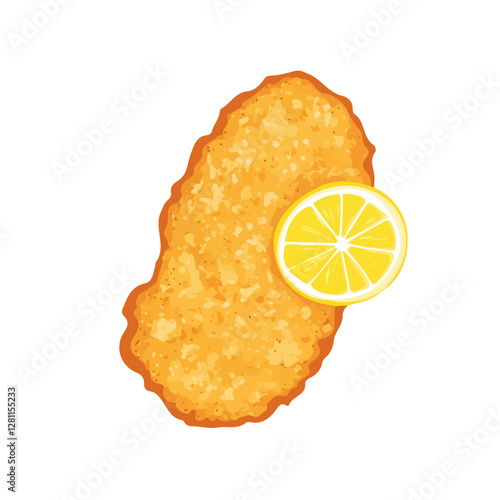 Flat vector schnitzel, minimalist design, isolated on a white background.

