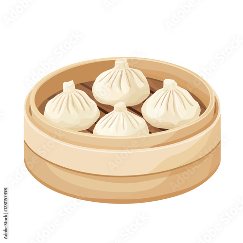 Flat vector steamed dumplings, minimalist design, isolated on a white background.

