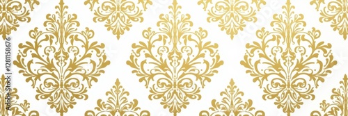 Elegant gold & white damask wallpaper, intricate floral & geometric seamless pattern , background, luxury