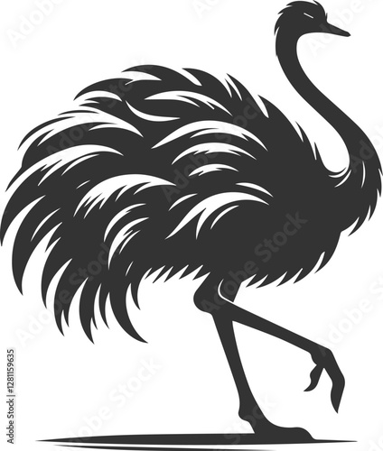 Ostrich stretching its long neck forward animal silhouette vector