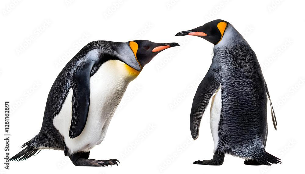 Fototapeta premium Full-body portrait of a penguin standing, on transparent background, PNG file