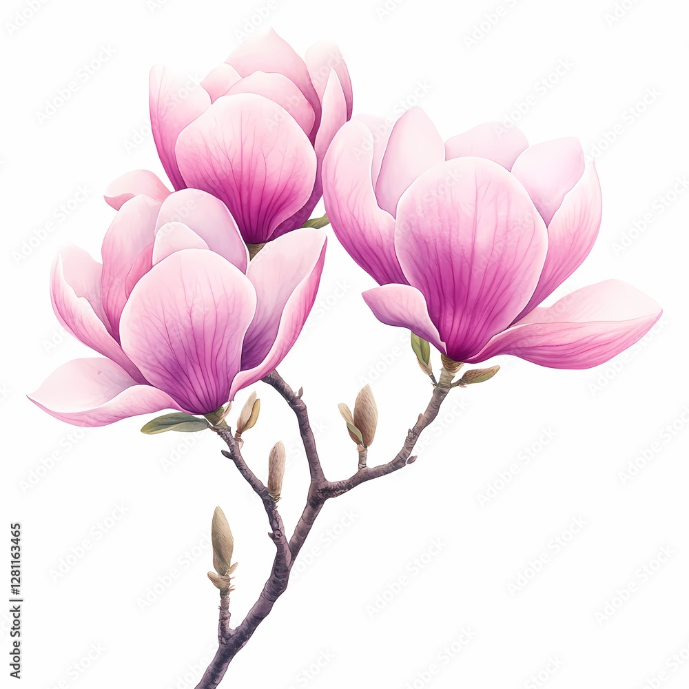 Naklejka premium Beautiful magnolia flower branch clipart with detailed petals and leaves ideal for floral designs and illustrations