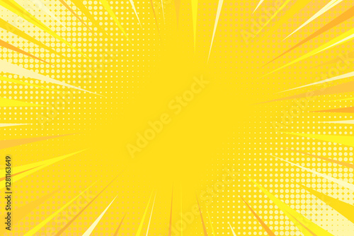 Yellow comic book background. Modern creative pop art orange halftone style background