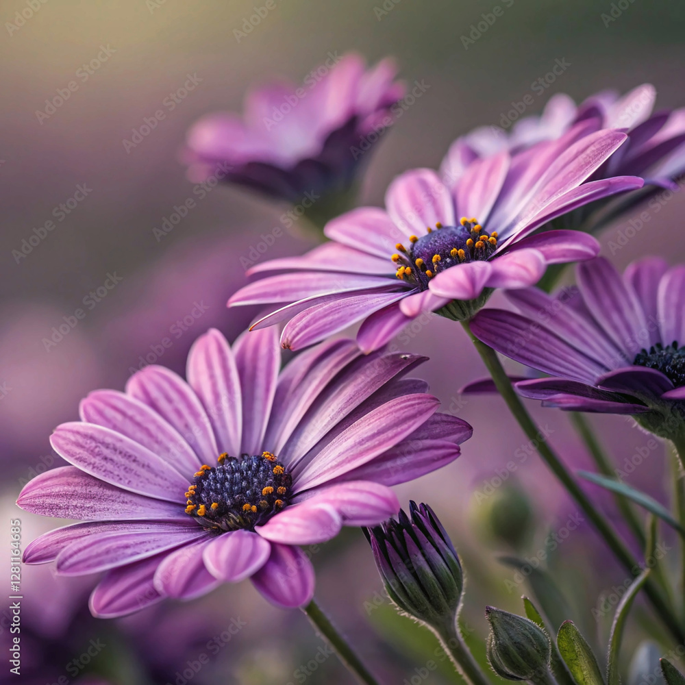 purple daisy flower, Close-up of purple flowers showcasing their intricate patterns and textures, enhanced by a soft background blur purple daisy flower, Close-up of purple flowers showcasing their intricate patterns and textures, enhanced by a soft background blur