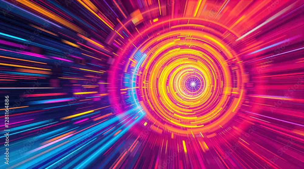 abstract astral corridor-portal with bright neon light effects, spirals of light