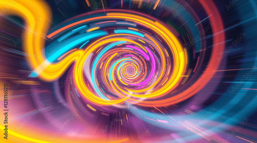 abstract astral corridor-portal with bright neon light effects, spirals of light