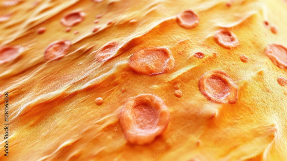 Close-up of Orange Textured Surface with Droplets and Wave Patterns Close-up of Orange Textured Surface with Droplets and Wave Patterns