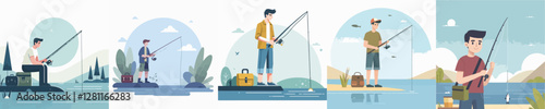 vector of young man fishing