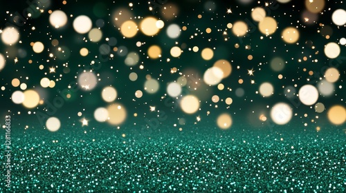 Flurry of Emerald Green Glitter Rains Down on a Dark Background