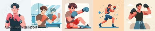 vector set of boxer characters