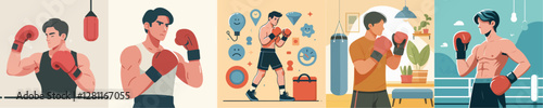 vector set of boxer characters