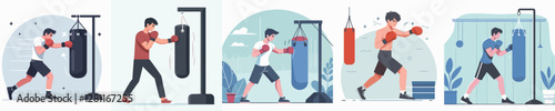 vector of young man punching a punching bag