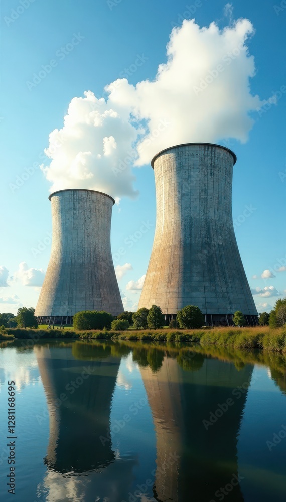 Dampierre's cooling towers against a clear sky , power, summer Dampierre's cooling towers against a clear sky , power, summer