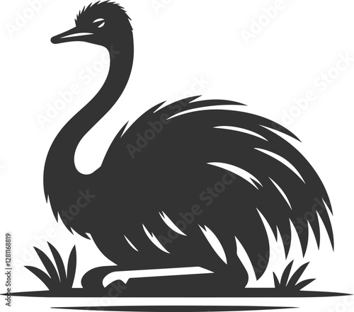 Ostrich sitting down on the ground animal silhouette vector