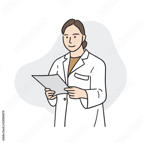 This is an illustration of a female chef and researcher in a white nutritionist gown