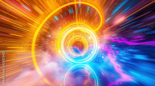 Obraz na płótnie abstract astral corridor-portal with bright neon light effects, spirals of light w salonie