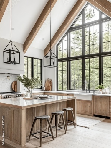 Modern kitchen featuring wooden cabinetry with minimalist design