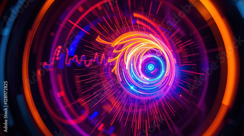 Obraz na płótnie abstract astral corridor-portal with bright neon light effects, spirals of light w salonie