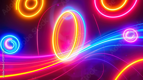 Obraz na płótnie abstract astral corridor-portal with bright neon light effects, spirals of light w salonie
