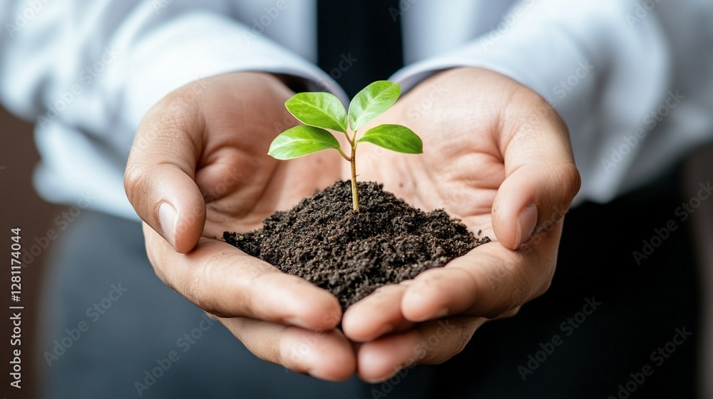 Careful Hands Nurturing a Young Sprout Growth and Development Concept Careful Hands Nurturing a Young Sprout Growth and Development Concept