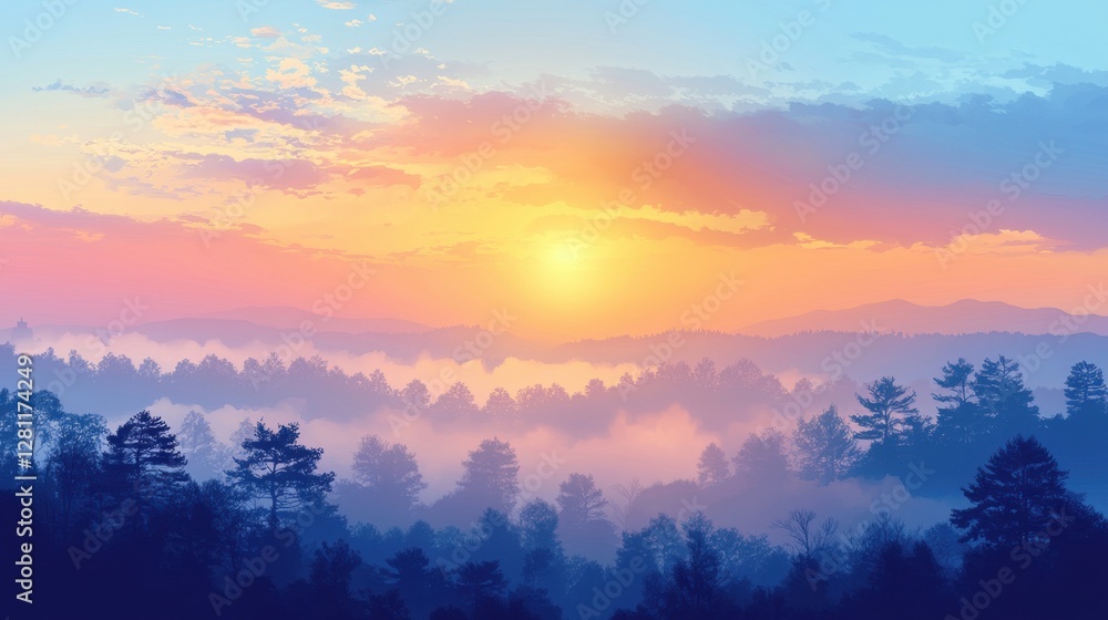 Obraz premium Digital painting of a polluted skyline during sunrise,