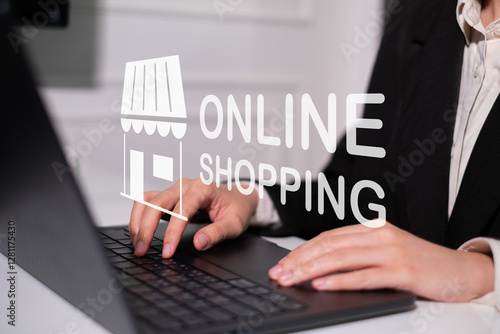 Online shopping e-business e-commerce laptop technology at home business concept