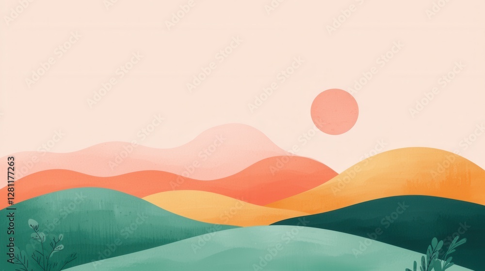 Fototapeta premium Serene Abstract Landscape with Gentle Hills and Soft Sunlight
