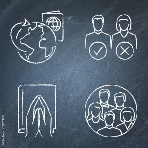 Religion and discrimination chalkboard icon set