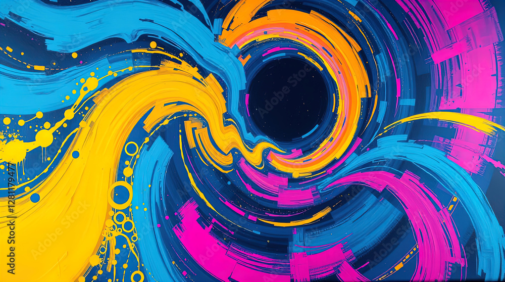 abstract astral corridor-portal with bright neon light effects, spirals of light