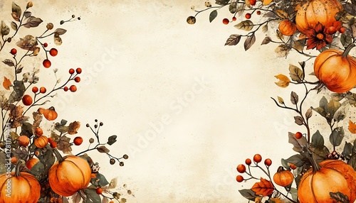 Wallpaper Mural Orange pumpkins and foliage beautifully decorate the image borders Torontodigital.ca
