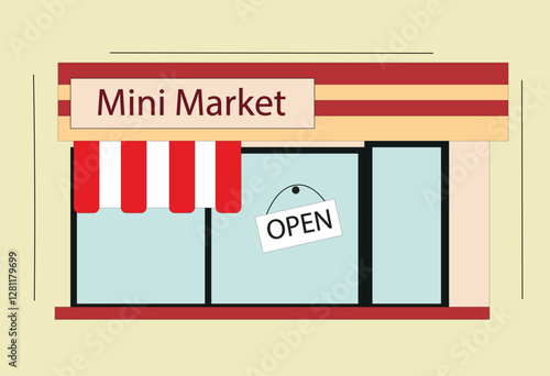 mini market icon.Mini market shop booth facade building 