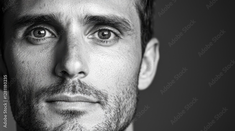 Close-Up Portrait of a Male Model in Monochrome Background Close-Up Portrait of a Male Model in Monochrome Background