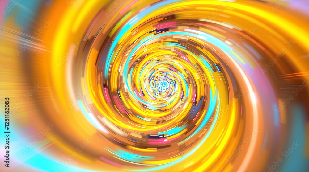abstract astral corridor-portal with bright neon light effects, spirals of light