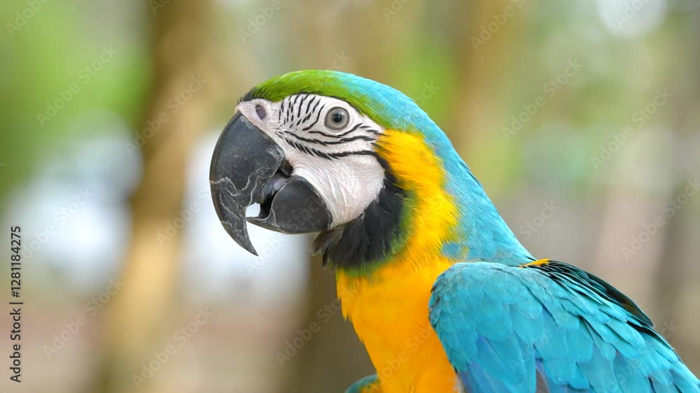 close up of blue and gold macaw parrot close up of blue and gold macaw parrot